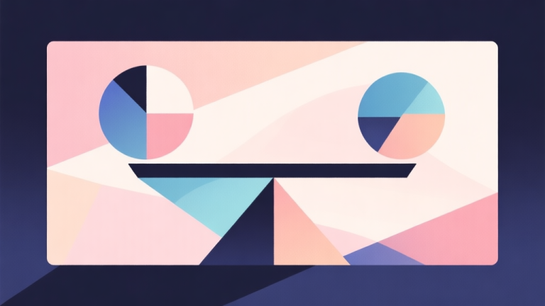 自动生成图片: Abstract geometric composition with overlapping shapes representing balance and challenge, soft pastel colors, modern minimal style, professional game analysis concept illustration high quality illustration, detailed, 16:9