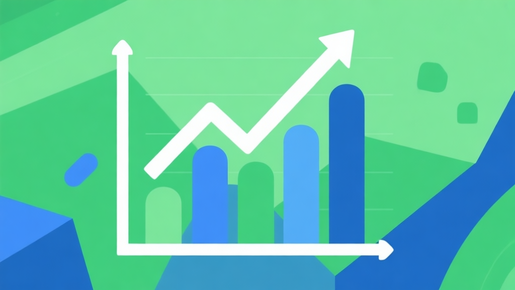 Upward trending graph with simple geometric elements, green and blue color palette, clean business infographic style, minimal design, representing mobile gaming growth high quality illustration, detailed, 16:9