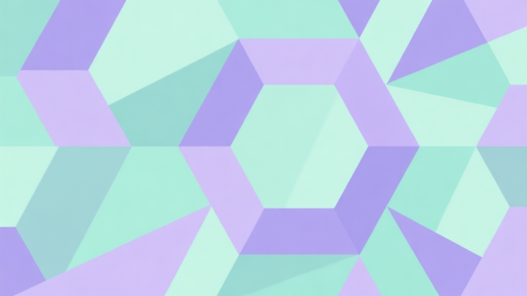 自动生成图片: Abstract geometric composition with overlapping hexagon shapes forming a calming pattern, soft pastel colors like mint green and lavender, modern minimal style, professional game design concept illustration high quality illustration, detailed, 16:9