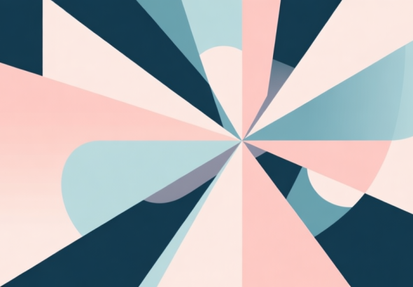 自动生成图片: Abstract geometric composition with overlapping shapes representing fusion, soft pastel colors, modern minimal style, professional business concept illustration high quality illustration, detailed, 16:9