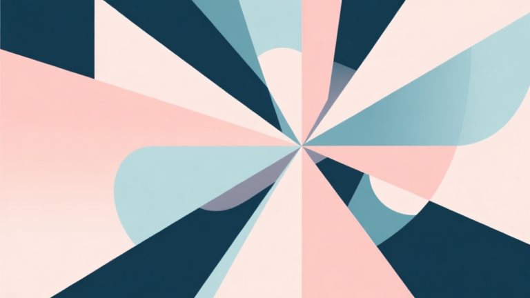 自动生成图片: Abstract geometric composition with overlapping shapes representing fusion, soft pastel colors, modern minimal style, professional business concept illustration high quality illustration, detailed, 16:9