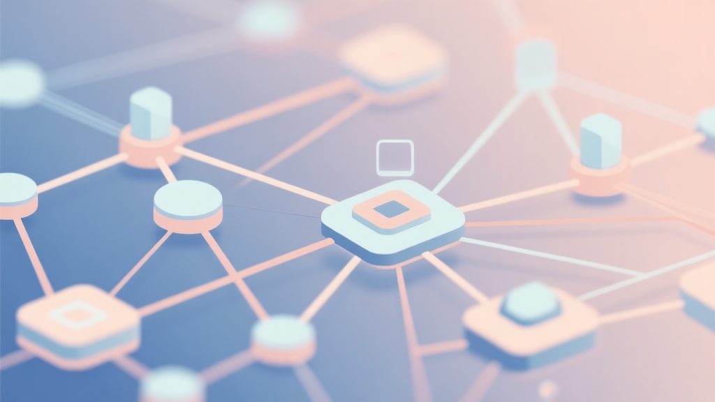 Abstract network nodes connected by lines, soft color scheme, clean minimal illustration, modern digital concept of interconnected game mechanics high quality illustration, detailed, 16:9
