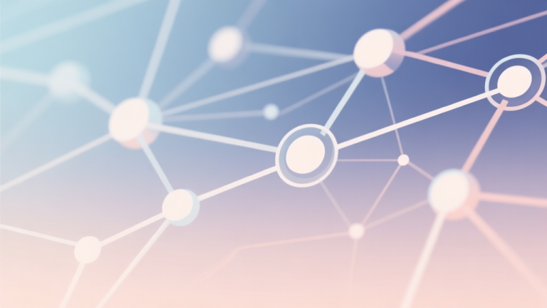 自动生成图片: Abstract network nodes connected by lines, soft color scheme, clean minimal illustration, modern digital concept representing hybrid game trends high quality illustration, detailed, 16:9