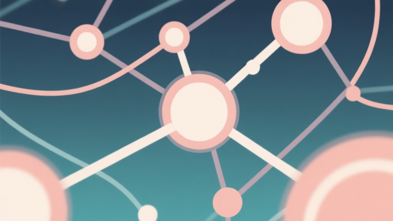 自动生成图片: Abstract network nodes connected by lines, soft color scheme, clean minimal illustration, modern digital concept of a central hub in a survival game high quality illustration, detailed, 16:9