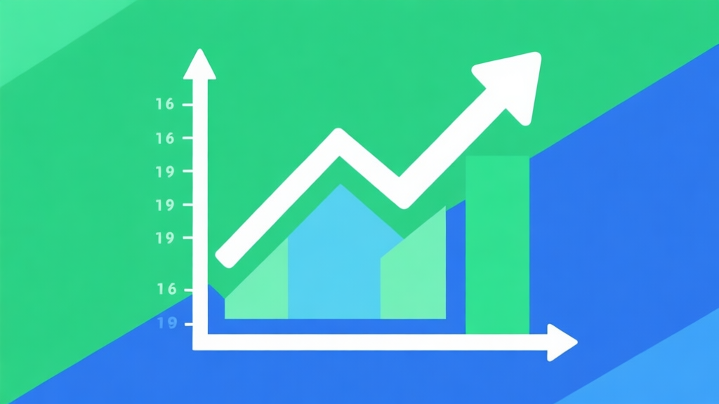 Upward trending graph with simple geometric elements, green and blue color palette, clean business infographic style, minimal design, representing growth trend high quality illustration, detailed, 16:9