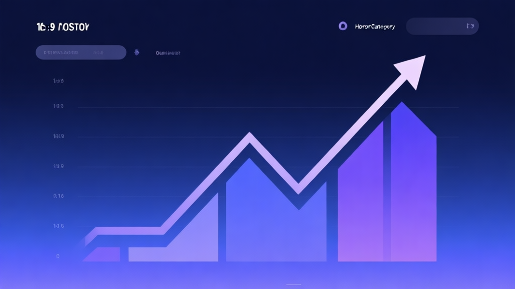 Minimalist business dashboard with abstract data visualization showing an upward trend line, soft gradient background in dark blue and purple, professional color scheme, clean geometric shapes representing growth in horror game category high quality illustration, detailed, 16:9