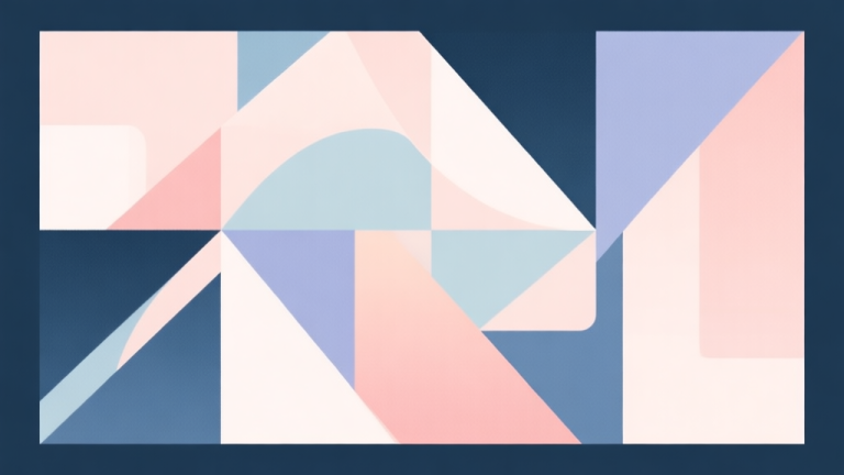 自动生成图片: Abstract geometric composition with overlapping shapes, soft pastel colors, modern minimal style, professional business concept illustration high quality illustration, detailed, 16:9