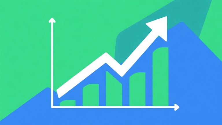 自动生成图片: Upward trending graph with simple geometric elements, green and blue color palette, clean business infographic style, minimal design, representing game market growth high quality illustration, detailed, 16:9