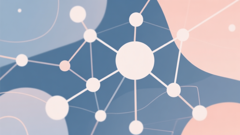 自动生成图片: Abstract network nodes connected by lines, soft color scheme, clean minimal illustration, modern digital concept of growth and connection high quality illustration, detailed, 16:9
