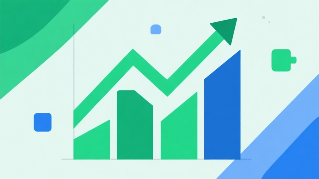 Upward trending graph with simple geometric elements, green and blue color palette, clean business infographic style, minimal design, representing game growth trend high quality illustration, detailed, 16:9