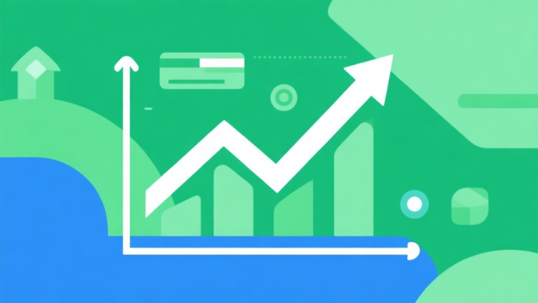自动生成图片: Upward trending graph with simple geometric elements, green and blue color palette, clean business infographic style, minimal design, representing growth of digital card games high quality illustration, detailed, 16:9