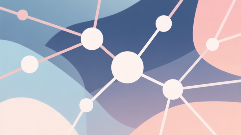 自动生成图片: Abstract network nodes connected by lines, soft color scheme, clean minimal illustration, modern digital concept representing game trends and connections high quality illustration, detailed, 16:9