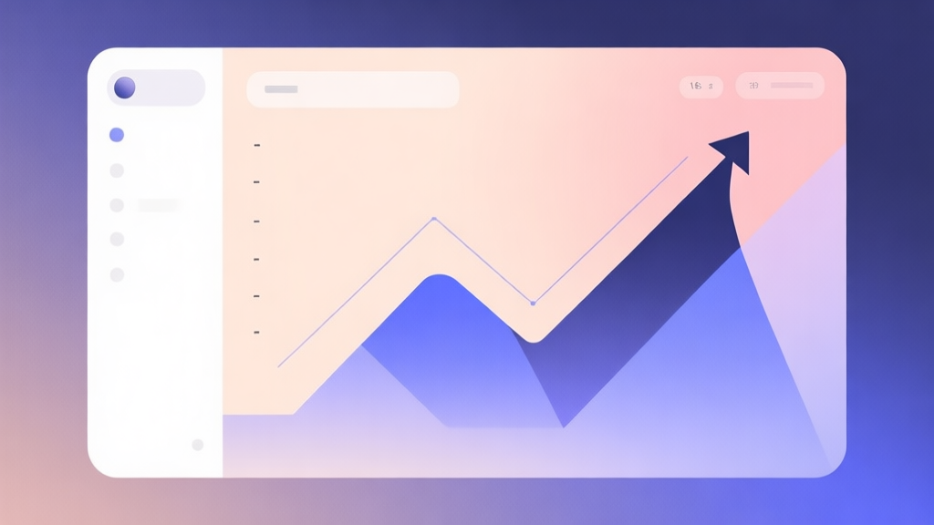 Minimalist business dashboard with abstract data visualization showing upward trend line, soft gradient background, professional color scheme, clean geometric shapes, flat design style high quality illustration, detailed, 16:9