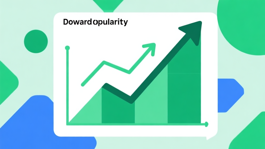 Upward trending graph with simple geometric elements, green and blue color palette, clean business infographic style, minimal design, representing game popularity growth high quality illustration, detailed, 16:9