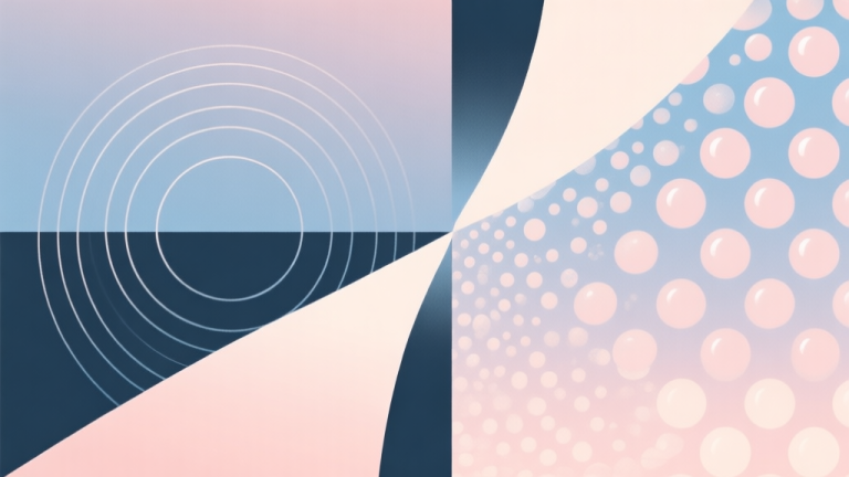 自动生成图片: Abstract geometric composition showing two distinct sensory paths, one with circular motion lines and one with popping bubble textures, soft pastel colors, modern minimal style, professional concept illustration high quality illustration, detailed, 16:9