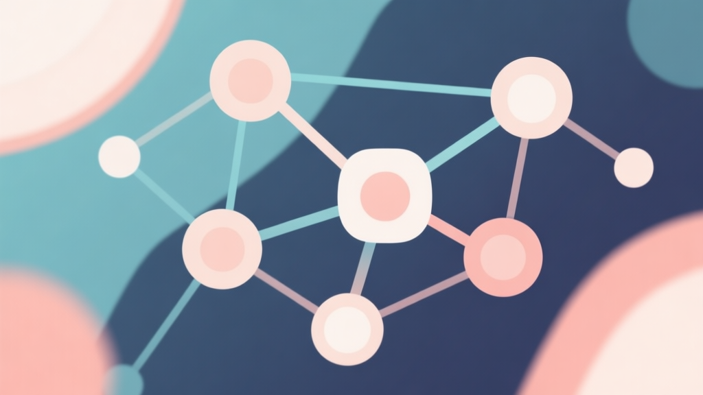 Abstract network nodes connected by lines, soft color scheme, clean minimal illustration, modern digital concept of a game mechanic relationship high quality illustration, detailed, 16:9