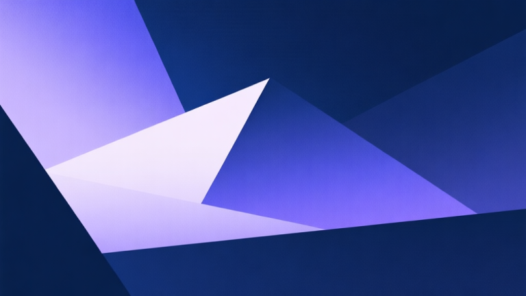 自动生成图片: Abstract geometric composition with overlapping light and shadow shapes, soft dark blue and purple gradient, modern minimal style, mysterious and adventurous concept illustration high quality illustration, detailed, 16:9