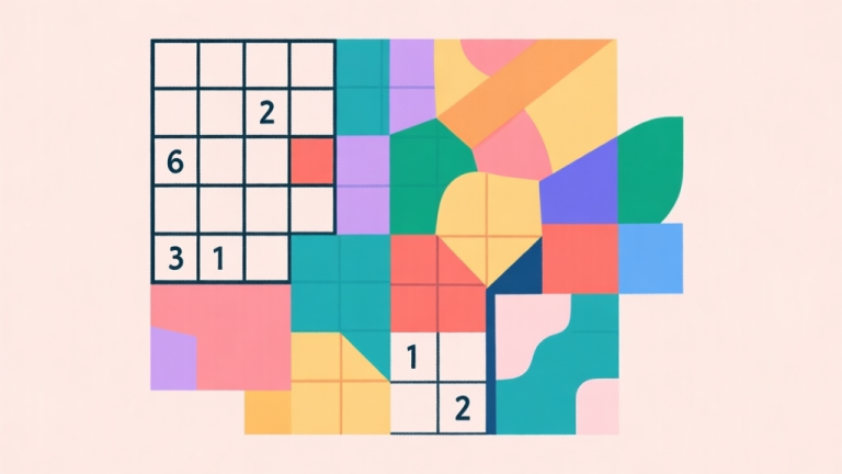 自动生成图片: A vibrant mosaic of different Sudoku grid types overlapping - classic, diagonal, colored, irregular shapes - on a minimalist background, soft pastel colors, clean flat design, abstract puzzle concept high quality illustration, detailed, 16:9
