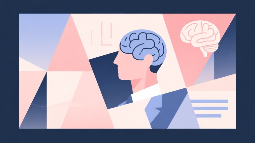 Abstract geometric composition with overlapping shapes representing strategy and psychology, soft pastel colors, modern minimal style, professional business concept illustration high quality illustration, detailed, 16:9