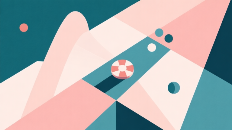 自动生成图片: Abstract geometric composition with overlapping shapes in soft pastel colors, modern minimal style, representing the precise physics and strategy of a toss game high quality illustration, detailed, 16:9