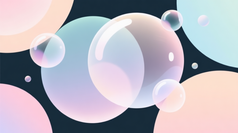 自动生成图片: Abstract geometric composition with overlapping translucent circles and bubbles in soft pastel colors, clean minimal design, satisfying pop culture aesthetic high quality illustration, detailed, 16:9