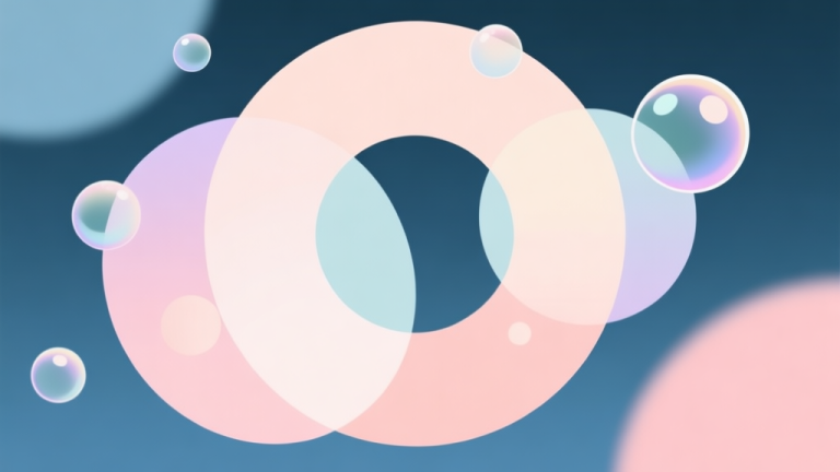 自动生成图片: Abstract geometric composition with overlapping circles in soft pastel colors, clean minimal style, representing sensory bubbles and playful interaction high quality illustration, detailed, 16:9
