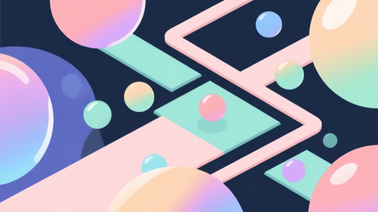 自动生成图片: Abstract geometric composition with overlapping colored bubbles and strategic paths, soft pastel colors, modern minimal style, professional game strategy concept illustration high quality illustration, detailed, 16:9