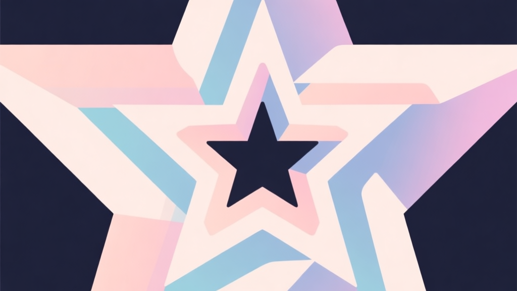 Abstract geometric composition with overlapping shapes forming a star pattern, soft pastel colors, modern minimal style, professional gaming concept illustration high quality illustration, detailed, 16:9
