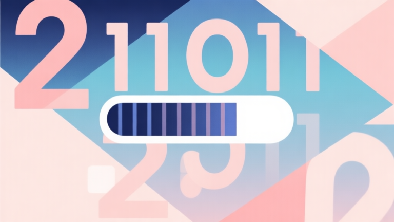 自动生成图片: Abstract geometric composition with overlapping binary numbers and a health bar, soft pastel colors, modern minimal style, professional programming concept illustration high quality illustration, detailed, 16:9