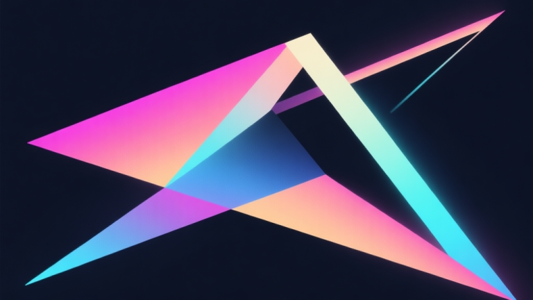 自动生成图片: Abstract geometric composition with overlapping sharp lines and vibrant neon gradients, soft dark background, clean minimal style, digital art concept high quality illustration, detailed, 16:9