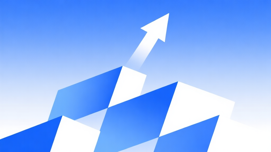 Abstract geometric composition with overlapping shapes in blue and white, one shape soaring above others, soft gradient background, modern minimal style, professional growth concept illustration high quality illustration, detailed, 16:9