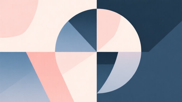 自动生成图片: Abstract geometric composition with overlapping shapes, soft pastel colors, modern minimal style, professional business concept illustration of duality and contrast high quality illustration, detailed, 16:9