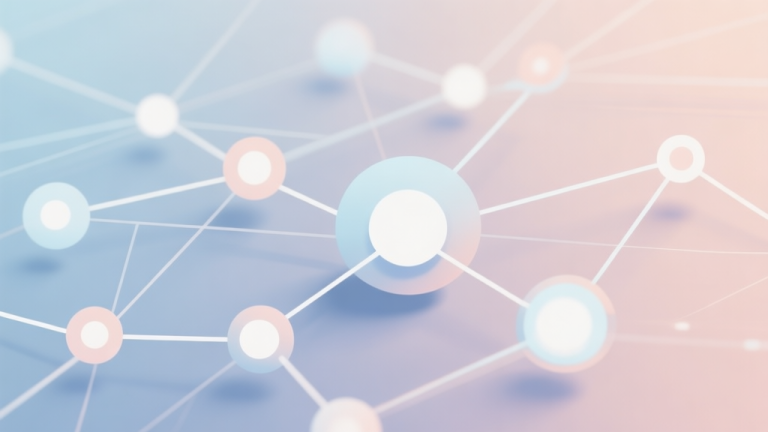 自动生成图片: Abstract network nodes connected by lines, soft color scheme, clean minimal illustration, modern digital concept of teamwork and connection high quality illustration, detailed, 16:9
