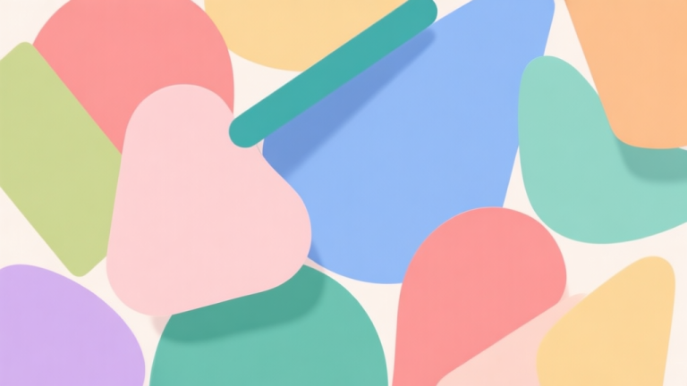 自动生成图片: Abstract geometric composition with overlapping colorful soft shapes, some shapes sticking together, soft pastel colors, modern minimal style, early childhood education concept high quality illustration, detailed, 16:9