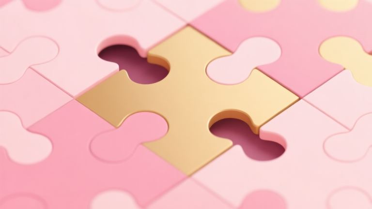 自动生成图片: Abstract geometric composition showing hidden puzzle pieces fitting together, pastel pink and gold color scheme, clean minimal design, representing hidden game mechanics high quality illustration, detailed, 16:9