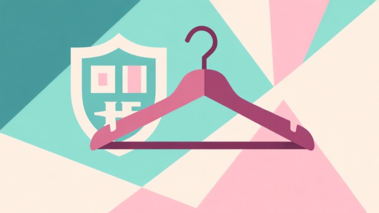 自动生成图片: Abstract geometric composition with overlapping shapes forming a stylized school crest and fashion hanger, soft pastel colors of mint, blush pink and cream, modern minimal style, professional game concept illustration high quality illustration, detailed, 16:9