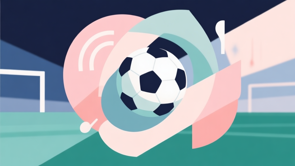 Abstract geometric composition with a soccer ball at the center, surrounded by overlapping shapes representing pressure, focus, and technique, soft pastel colors, modern minimal style, professional sports concept illustration high quality illustration, detailed, 16:9