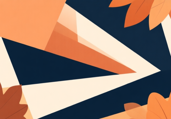 自动生成图片: Abstract geometric composition with overlapping shapes representing elegance, precision, and layers, soft autumn color palette of burnt orange, deep navy, and cream, modern minimal style, professional character design concept illustration high quality illustration, detailed, 16:9