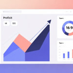 自动生成图片: Minimalist business dashboard with abstract data visualization showing rising profit trend and team performance metrics, soft gradient background, professional color scheme, clean geometric shapes, flat design style high quality illustration, detailed, 16:9